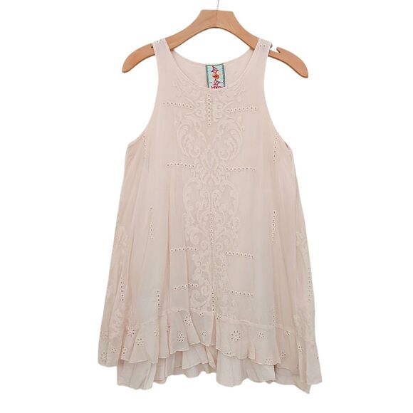 Johnny Was Mini Dress Womens Small Peach Sleeveless Lined Embroidered Bohemian - Picture 1 of 12